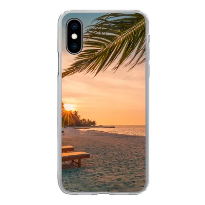 Produktbild von MuchoWow® Handyhülle Schutzhülle Hülle für iPhone X Strand - Strandkorb - Sonnenuntergang Silikon Softcase Handy Hülle - Handyhülle