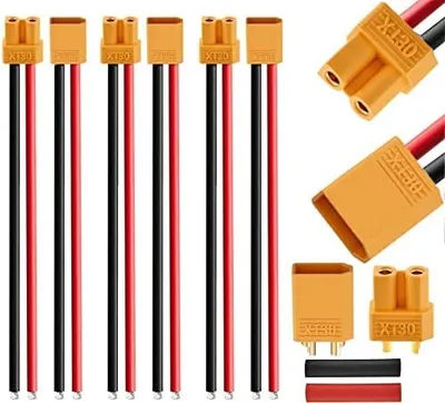Zdjęcie produktu dla Zestaw 3 par złączy XT30 | Przewody silikonowe 16AWG do modelarstwa RC i dronów FPV | Kompatybilne z akumulatorem DJI Tello, helikoptery RC, żółte, pl