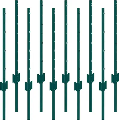 Obrázek produktu pro 3 stopy dlouhé plotové sloupky, balení po 10 kusech, T-sloupky, odolné kovové plotové sloupky, zelené