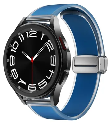 Produktbild von Für Samsung Galaxy Watch FE / 6 / 5 / 4 44mm und 40mm Magnetisches Silikon Armband Felsenblau Watch Ersatz Arm Band