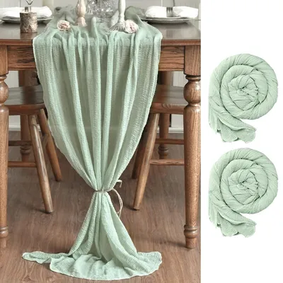 Immagine prodotto di Omgoods - Set di 2 tovagliette da tavolo bohémien in verde salvia, 80 x 300 cm