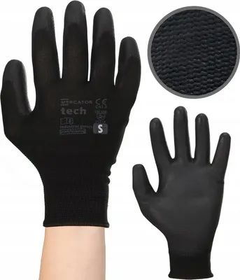 Produktbild von MERCATOR Tech Schwarz+Schwarz PolyurethanArbeitshandschuhe - S - 1 Paar