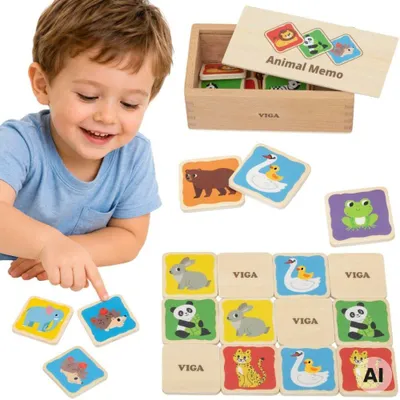 Obrázek produktu pro Viga Dřevěné pexeso Memo Animals Vzdělávací děti 3+