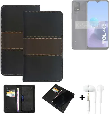 Produktbild von K-S-Trade Handyhülle + Kopfhörer kompatibel mit TCL 408 Schutzhülle Walletcase Bookstyle Tasche Schutz Case Hülle Wallet Cover Kunstleder