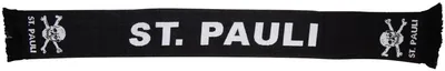 Produktbild von FC St. Pauli Schal Totenkopf Schwarz, Original Fanartikel, Schwarzer Jacquard-Fanschal mit Totenkopf und „ST. PAULI“-Schriftzug, 100% Baumwolle