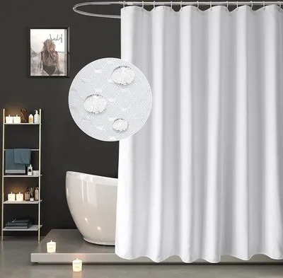 Zdjęcie produktu dla Zasłona prysznicowa 180 x 200 cm, wzór waflowy, wodoodporna, nadająca się do prania, odporna na pleśń, poliester, tkanina, 12 kółek do zasłony prysznicowej