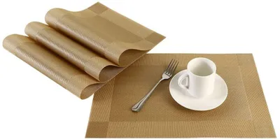 Obrázek produktu pro Prostírání (sada 4 ks) protiskluzové omyvatelné prostírání, PVC prostírání odolné proti opotřebení, žáruvzdorné, odpuzující nečistoty, prostírání do kuchyně a restaurace (zlaté).