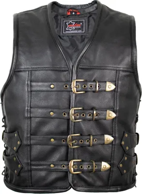 Produktbild von Leder Kutte Biker Weste Motorradweste Schnallen Kutte Rockerweste Clubweste(3XL)