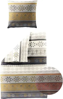 Produktbild von JACK by Bierbaum Biber Bettwäsche 2 tlg. 135x200cm Norway Strickmuster Braun Gelb Offwhite, Farbe:Gelb