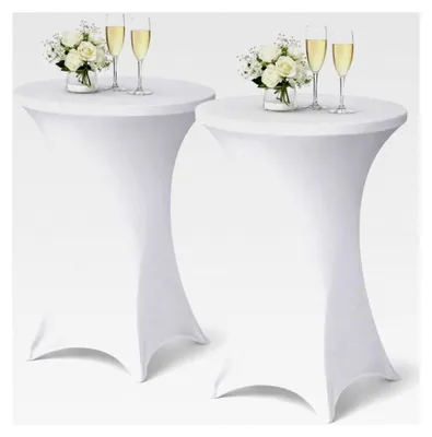 Produktbild von 2er-Set Stretch Stehtischhussen 80 * 110 cm – Elastische Tischhussen für Stehtische – Waschbar und Bügelfrei – Ideal für Geburtstagsfeiern, Hochzeiten, Partys und Events (Weiß)