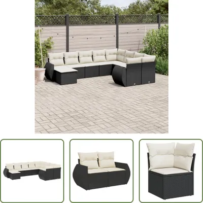 Produktbild von The Living Store 10-tlg. Garten-Sofagarnitur mit Kissen Schwarz Poly Rattan