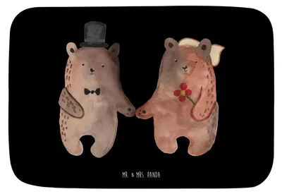 Produktbild von Mr. & Mrs. Panda Badematte Bär Heirat - Schwarz - Geschenk, Teddy, Badezimmerteppich, Badvorleger, Badteppich, duschmatte, Badezimmer Matte