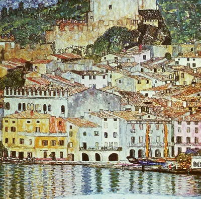 Produktbild von Legendarte - Kunstdruck auf Leinwand - Malcesine am Gardasee Gustav Klimt - Wanddeko, Canvas cm. 50x50