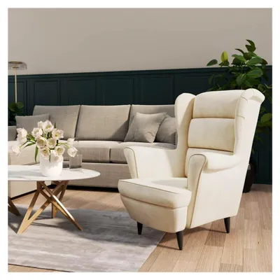 Produktbild von Sessel für Wohnzimmer und Schlafzimmer, modernes Einzelsofa, Loungesessel, Relaxsessel, cremeweiß Samt