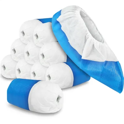 Produktbild von com-four® 100x Premium Mehrweg Überziehschuhe 11,9g je Überzieher - Plastik Schuhüberzieher mit Antirutsch-Sohle - Mehrweg-Galosche extra stark und wasserdicht - Überschuhe in Einheitsgröße