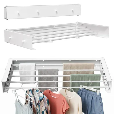 Produktbild von Eikuavons Wandtrockner ausziehbar, klappbarer Wäschetrockner mit 5 Stangen & 4 Haken, platzsparend für innen und außen, 80 cm, 25 kg, Weiß