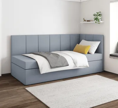 Produktbild von Boxspringbett MILA 80x200 cm, T25 Topper, Kinderbett, Jugendbett, Einzelbetten, Bett, Stauraum Polsterbett, Matratze H3, RECHTS (Hellgrau - Itaka 51)