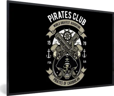 Produktbild von MuchoWow® MuchoWow® Gerahmtes Poster Piraten - Kanone - Vintage - Zeichnung 90x60 cm - Poster mit zchwarzem Bilderrahmen - Fotorahmen - Foto-Plakat