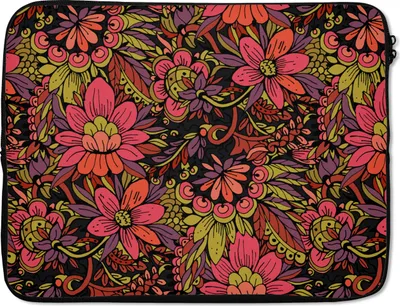 Produktbild von MuchoWow® Laptop Hülle 17 Zoll Laptoptasche Blumen - Blätter - Design - Zipper - Schutzabdeckung