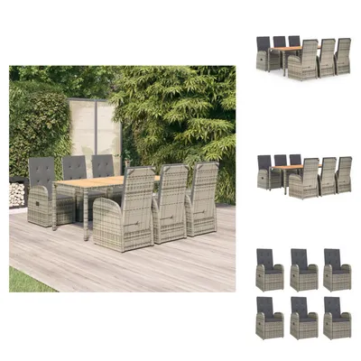 Produktbild von vidaXL 7-tlg. Garten-Essgruppe mit Kissen Grau Poly Rattan -  Gartenstühle