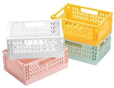 Produktbild von Set mit 4 faltbaren Aufbewahrungskörben, kleine faltbare Aufbewahrungsboxen, faltbar und robust, multifunktionale Faltkörbe für Bad, Kleiderschrank und Küche