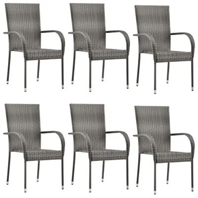Image de vidaXL Chaises de jardin empilables 6 pcs. Gris Poly Rattan