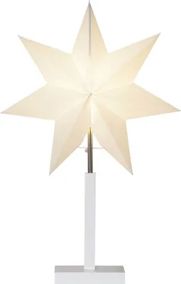 Produktbild von Standleuchte Stern 'Karo' | beige / weiss | Papierstern | Holz | ca. 55 cm x 34 cm | Weihnachtsstern | Weihnachtsstern | Lampe | Stern | Dekostern | Fensterdeko