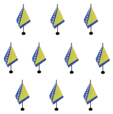 Tischfahnen-Set Bosnien & Herzegowina 15x10 cm, 10 Stück, Polyester