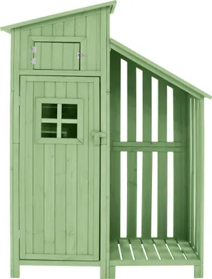 Produktbild von Merax Gartenschrank 124x46x174cm Geräteschuppen mit Satteldach und Ablage, Garten-Geräteschrank Holz Gerätehaus, wetterfest, Grün