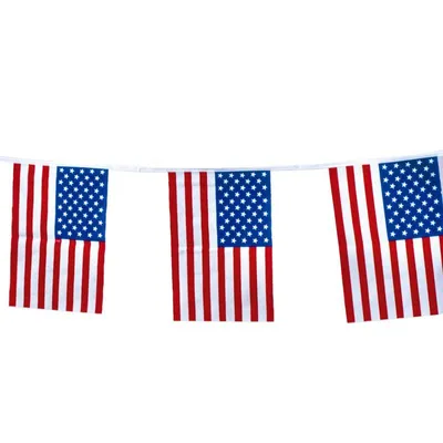 Produktbild von USA Flaggen Girlande, weiß/rot/blau, Kunststoff, 4 m lang, Flaggen 30x20,5 cm