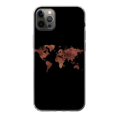 Produktbild von MuchoWow® Handyhülle Schutzhülle Hülle für iPhone 12 Pro Max Weltkarte - Leder - Schwarz Silikon Softcase Handy Hülle - Hartschale