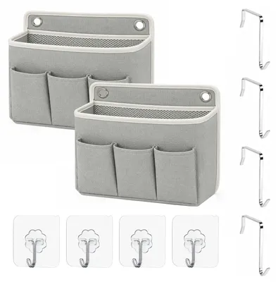 2er-Set Hängende Organizer Grau, 32,5x24x10 cm, 4 Haken