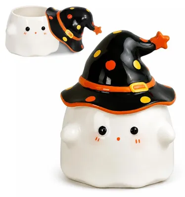 Halloween Geisterbecher 300 ml Keramik Kaffeetasse mit Deckel
