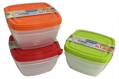 Produktbild von Gefrierdosen Set 1 Liter grün/rot 3 Stück