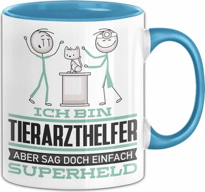 Produktbild von Tierarzthelfer Geschenk Tasse Ich Bin Tierarzthelfer Aber Sag Doch Einfach Superheld Lustige Geschenkdiee für Tierarzthelfer Kaffee-Becher (Blau)