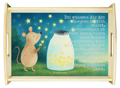 Produktbild von Mr. & Mrs. Panda Tablett Maus Sterne Design - Weiß - Geschenk, Kindergeburtstag, essenstablett, Schwangerschaft, Taufe, Sofa, Holztablett, Deko, Geburtstag, Gute Laune