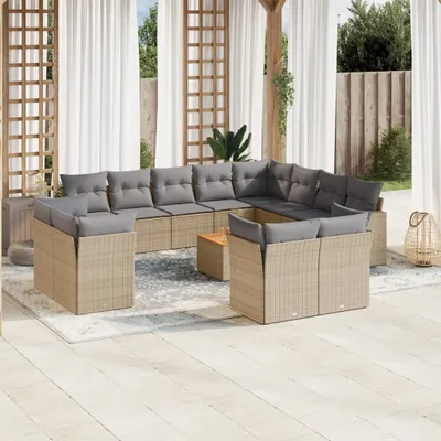 Produktbild von 13-tlg. Garten-Sofagarnitur mit Kissen Beige Poly Rattan 3256283