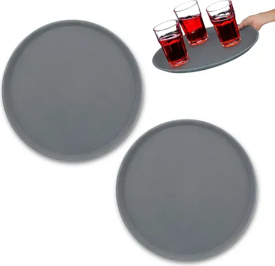 Produktbild von 2 x Gastro Tablett, rutschfeste Oberfläche, hoher Rand, Kellnertablett für Café, Bar, Restaurant, Ø 35 cm, schwarz
