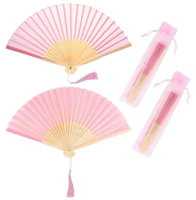 Immagine prodotto di Set di 2 ventagli pieghevoli con frange di seta rosa