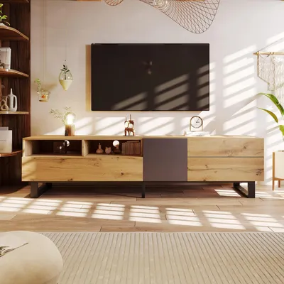 Immagine prodotto di Mobile TV a basso con 2 cassetti, 180 cm, colore nero e legno