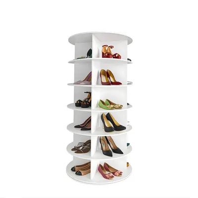 Produktbild von Drehbares Schuhregal 6 Ebenen – 360° freistehender Schuhständer – Platzsparender Schuhorganizer für Flur, Schlafzimmer & Schrank – Weiß