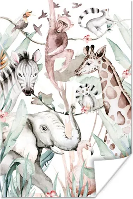 Produktbild von MuchoWow® Poster Aquarellieren - Tiere - Elefant - Jungen - Mädchen - Kinder - Kinder 60x90 cm - Wanddekoration