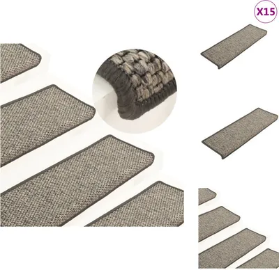 Immagine prodotto di vidaXL Tappetini per scale in Sisal autoadesivo 15 pezzi 65x21x4cm Grigio e Beige - Tappetini per gradini