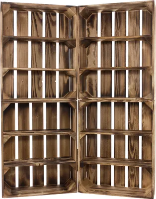 Produktbild von 4er Set geflammte/gebrannte Kiste flach mit 3 Fächern 50cm x 40cm x 16cm,Gewürzregal Weinkiste Regal Obstkiste Holzregal Kiste