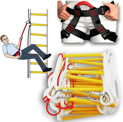 Imagen del producto de Escalera de emergencia para apartamento de 4 pisos | Escalera de rescate para el 4º piso de una casa, 10 metros | Incluye sistema de seguridad anticaídas | Escaleras de emergencia / Cuerda de escape