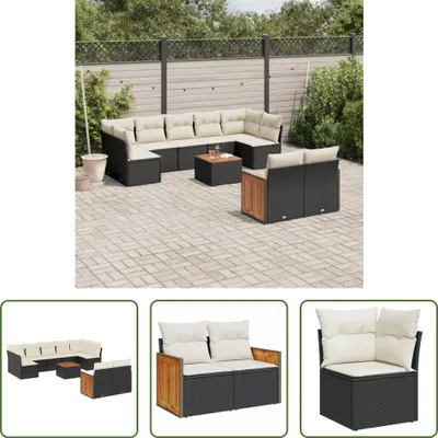 Produktbild von The Living Store 10-tlg. Garten-Sofagarnitur mit Kissen Schwarz Poly Rattan
