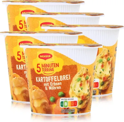 Produktbild von Maggi 5 Minuten Terrine Kartoffelbrei mit Erbsen & Möhren 43g (5er Pack)
