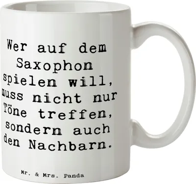 Produktbild von Mr. & Mrs. Panda Kaffeetasse Spruch Saxophon Spieler - Weiß - Geschenk, Pott, Tasse, Musikhumor, Lernen, Saxophonlernen, Musiker, Geschenktasse, Musikinstrumente, Blues