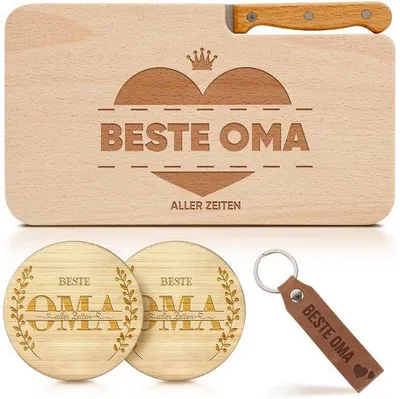 Produktbild von Holzfrühstücksbrett mit Gravur, 5-teilig, Weihnachten