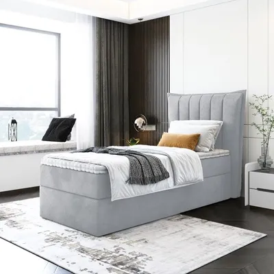 Produktbild von Kinderbett, Boxspringbett LUMORA MINI mit T25 Topper, Einzelbett, Stauraum, Schlafzimmer, Polsterbett, 80x200 cm. (Hellgrau - Itaka 51)